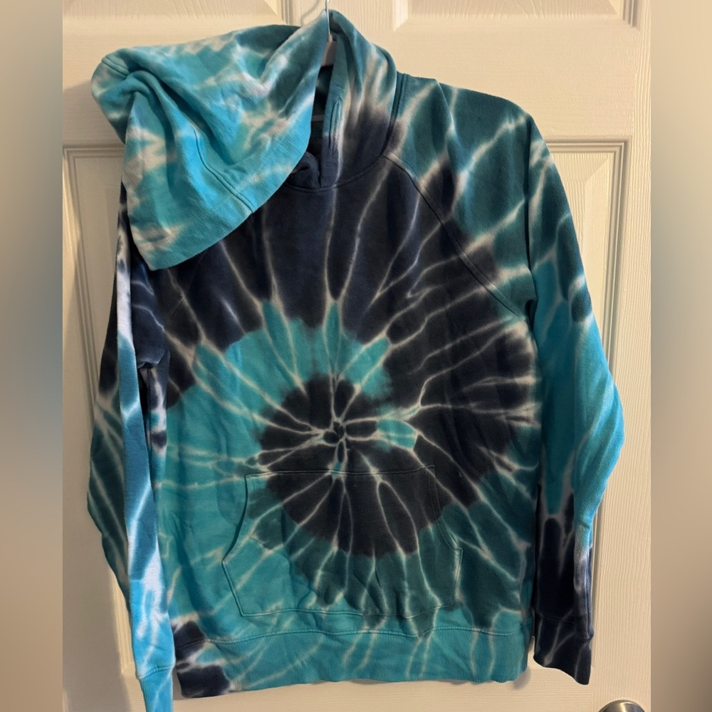 YXXL Blue Tie Dye Hoodie With Thumbholes